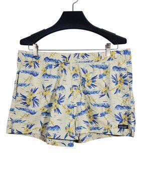 Patagonia Barely Baggies Shorts 2.5" Women's L Cream Blue Floral Island Seagull